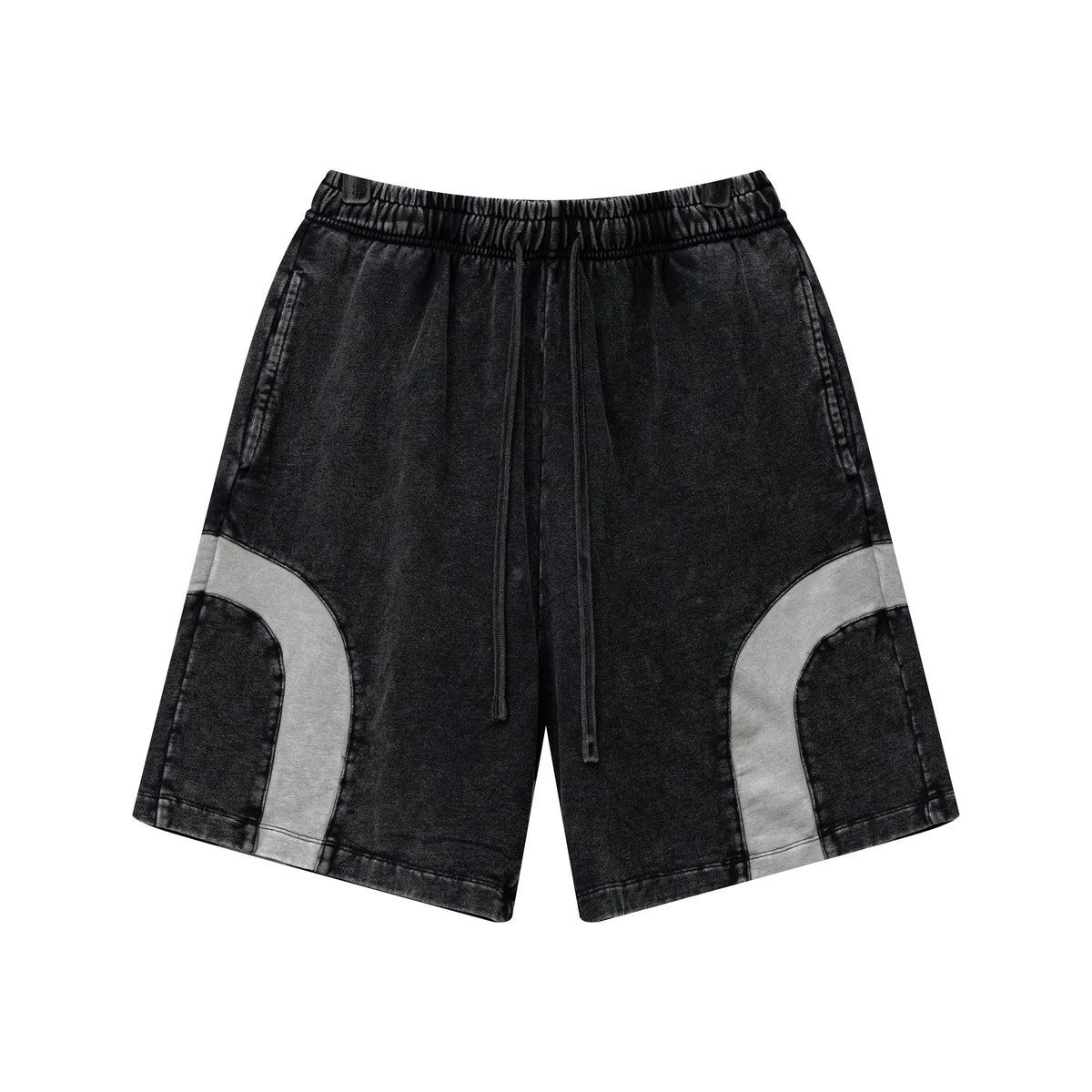 330GSM Unisex Heavyweight Contrast-Panel Snow-Washed Shorts Black/Medium Grey
