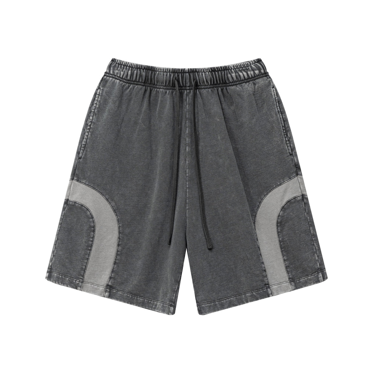 330GSM Unisex Heavyweight Contrast-Panel Snow-Washed Shorts Medium Grey/Dark Grey
