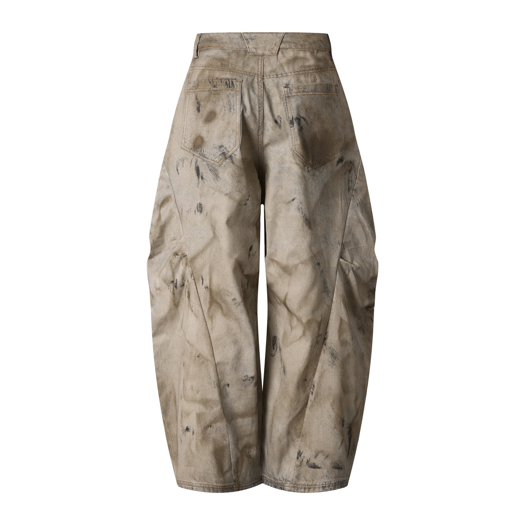 270GSM Men's Cotton Twill Denim Print Loose Fit Pants Mustard Yellow
